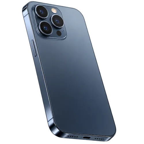 Blue iPhone from behind showing size of the phone