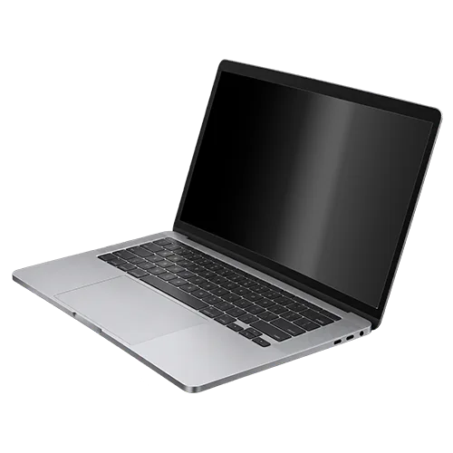 Apple Laptop from the side with black glossy screen